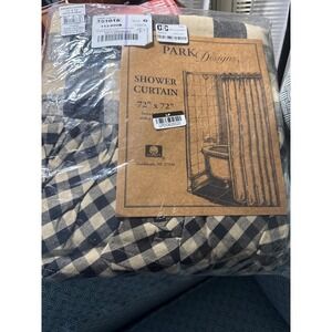 Park Designs Wicklow Check Black/Tan Ruffled Shower Curtain 72x72 Made in India